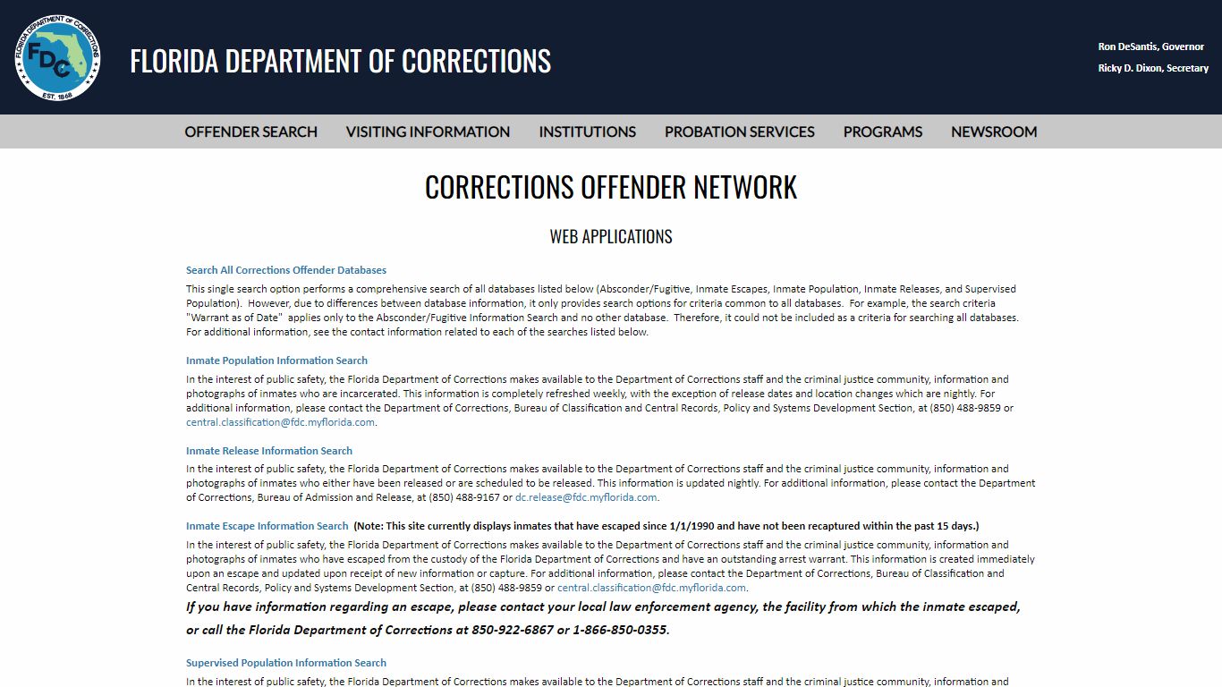 Florida Department of Corrections -- Homepage