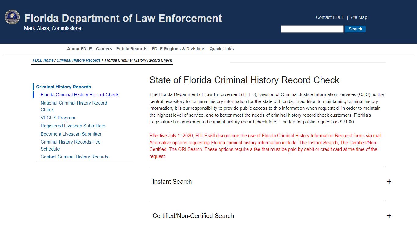 Florida Criminal History Record Check - FDLE