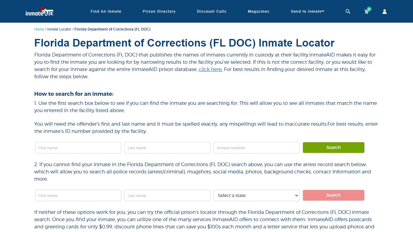 Florida Department of Corrections (FL DOC) Inmate Locator